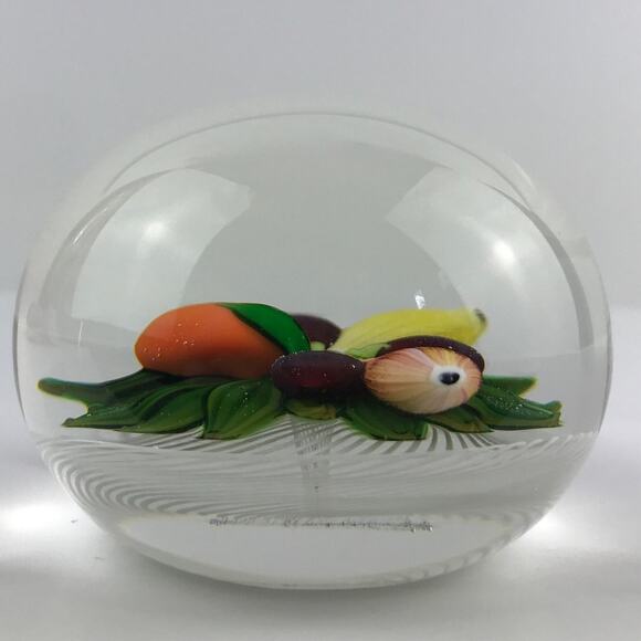 Perthshire 1980D Fruit 3D Pear Orange Lemon Plums Latticinio Paperweight Cert - Picture 5 of 16